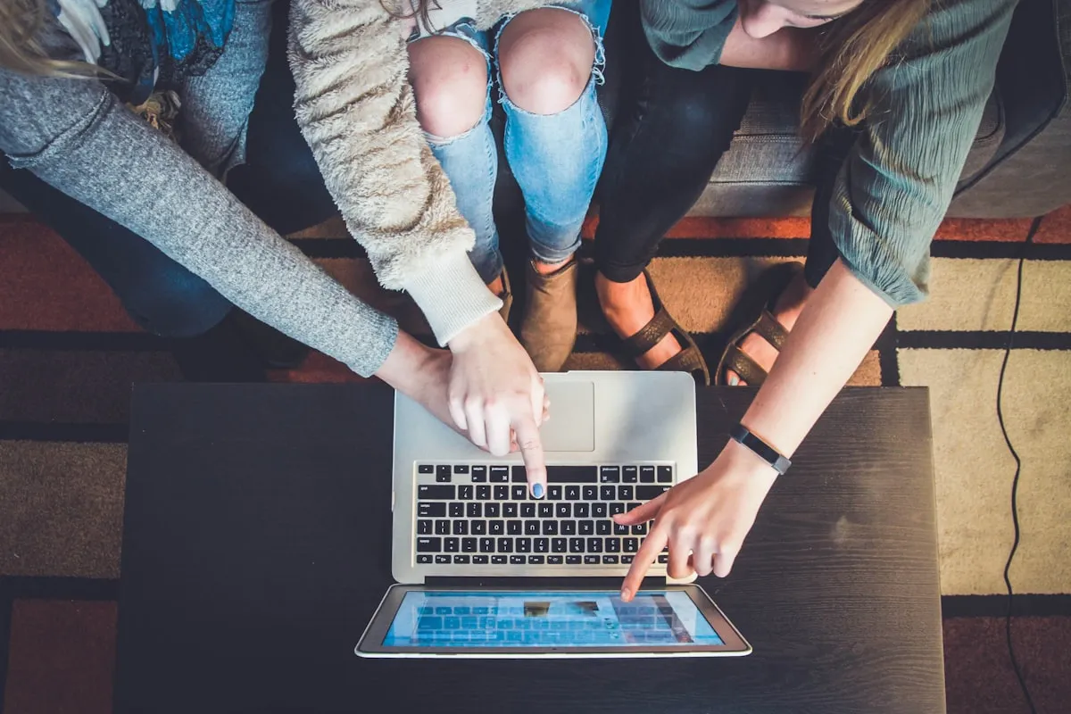 Team connecting in a bright, modern office space